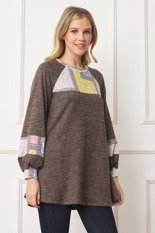 EG fashion Patchwork Panel Accent A-Line Tunic