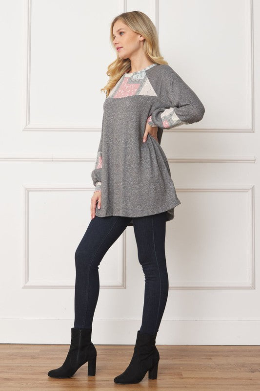 EG fashion Patchwork Panel Accent A-Line Tunic