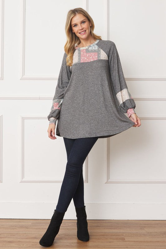 EG fashion Patchwork Panel Accent A-Line Tunic
