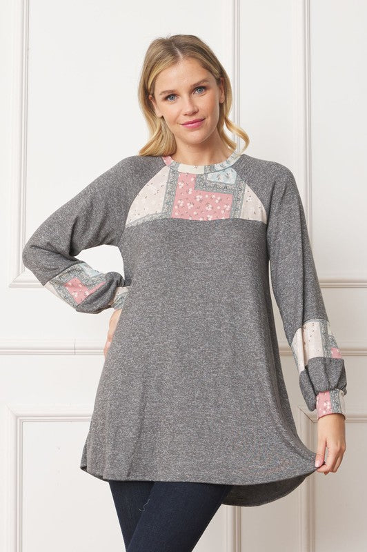 EG fashion Patchwork Panel Accent A-Line Tunic