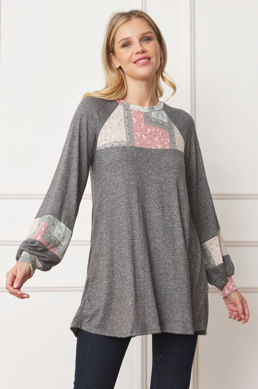 EG fashion Patchwork Panel Accent A-Line Tunic