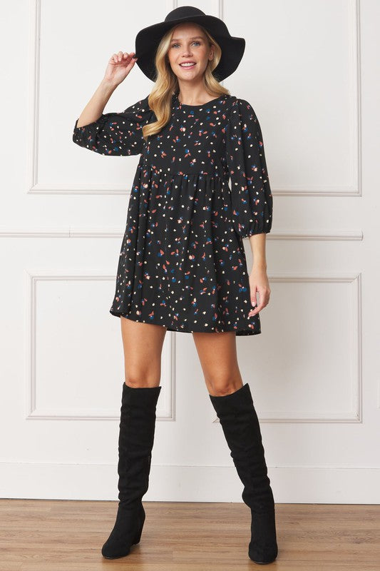 EG fashion Plus Abstract Polka Dot Bishop Sleeve Mini Dress