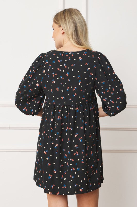 EG fashion Abstract Polka Dot Bishop Sleeve Mini Dress