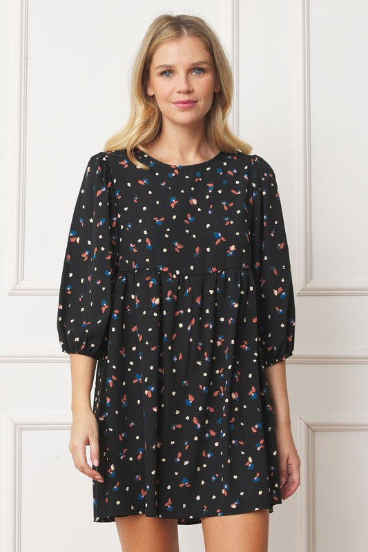 EG fashion Abstract Polka Dot Bishop Sleeve Mini Dress