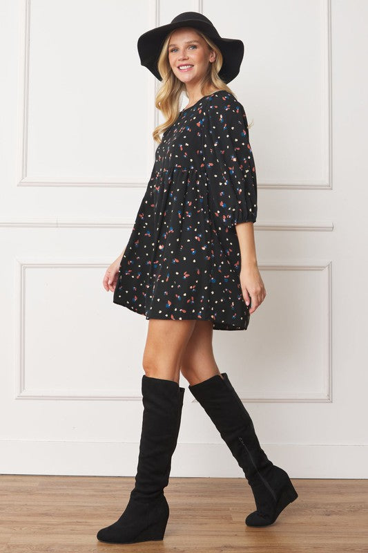 EG fashion Plus Abstract Polka Dot Bishop Sleeve Mini Dress