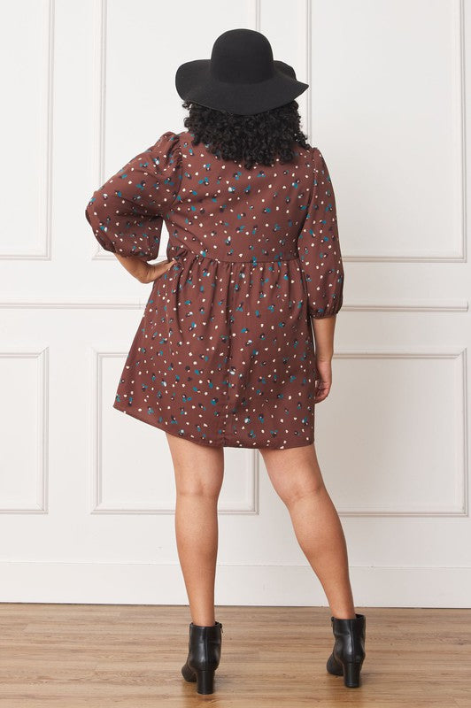EG fashion Plus Abstract Polka Dot Bishop Sleeve Mini Dress