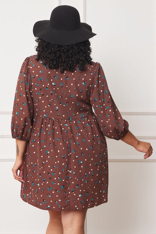 EG fashion Plus Abstract Polka Dot Bishop Sleeve Mini Dress