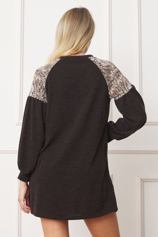EG Fashion Paisley Shoulder Accent Tunic Dress