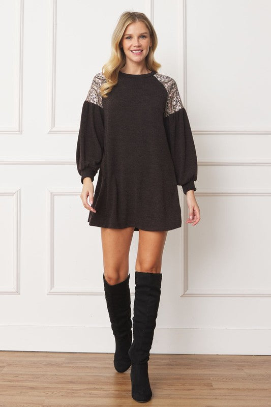 EG Fashion Plus Paisley Shoulder Accent Tunic Dress