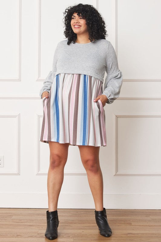 EG fashion Plus Balloon Sleeve Pullover Dress