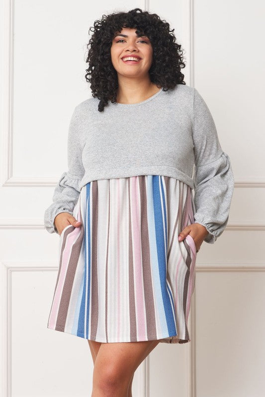 EG fashion Plus Balloon Sleeve Pullover Dress