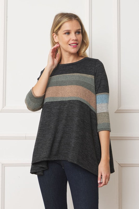 EG fashion Plus Knit Stripe Panel A Line Tunic