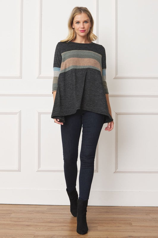 EG fashion Knit Stripe Panel A Line Tunic