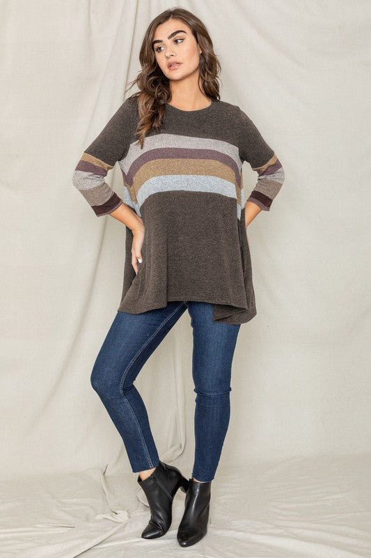EG fashion Knit Stripe Panel A Line Tunic