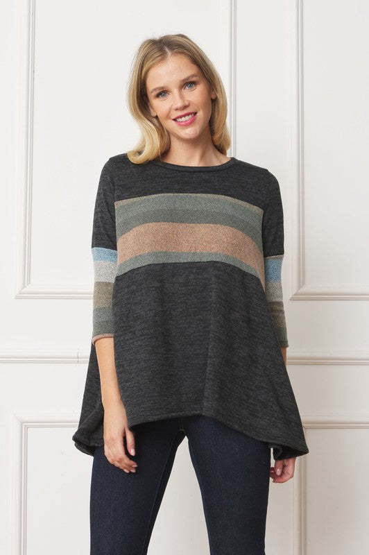 EG fashion Knit Stripe Panel A Line Tunic