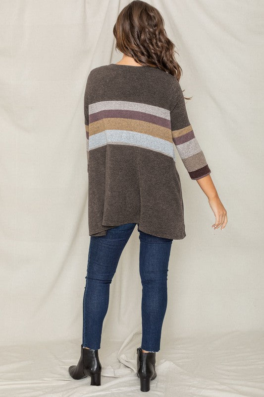 EG fashion Knit Stripe Panel A Line Tunic