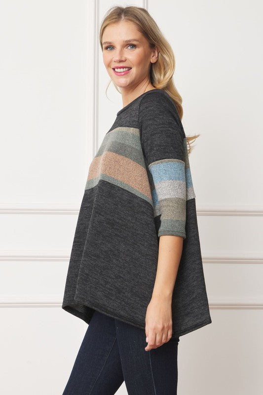 EG fashion Knit Stripe Panel A Line Tunic