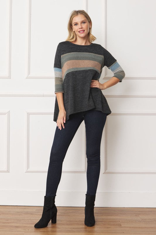 EG fashion Knit Stripe Panel A Line Tunic