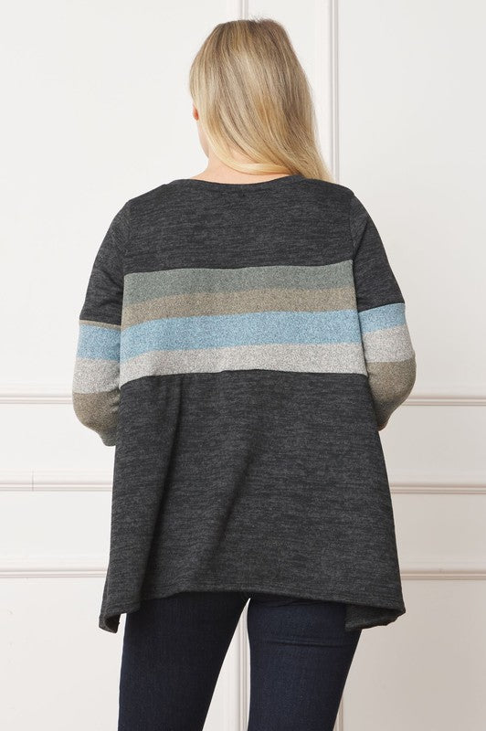 EG fashion Knit Stripe Panel A Line Tunic