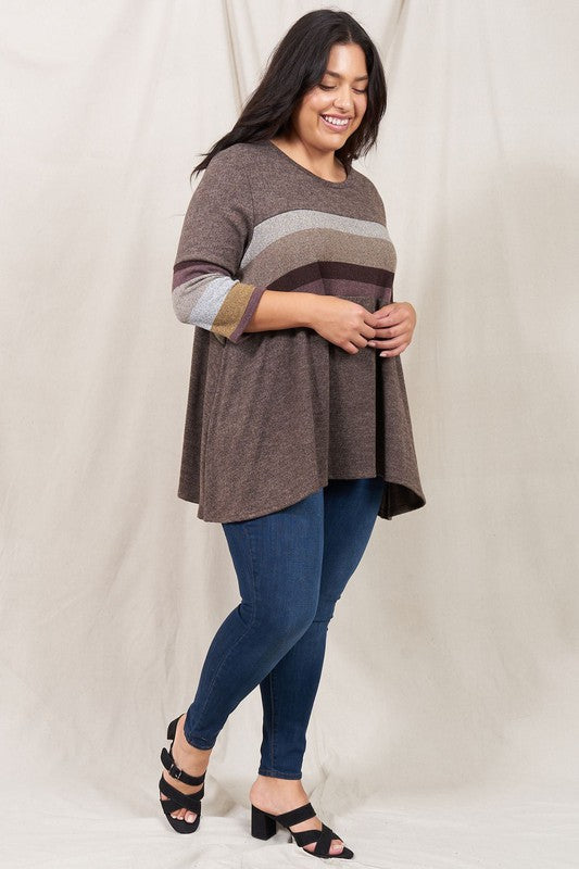 EG fashion Plus Knit Stripe Panel A Line Tunic