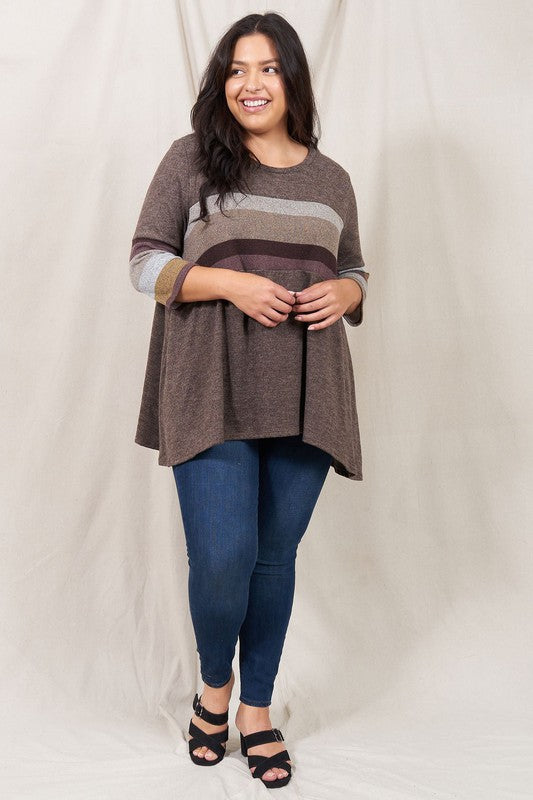 EG fashion Plus Knit Stripe Panel A Line Tunic
