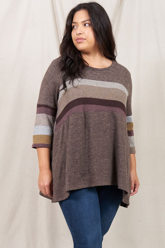EG fashion Plus Knit Stripe Panel A Line Tunic