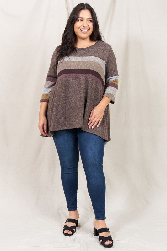 EG fashion Plus Knit Stripe Panel A Line Tunic