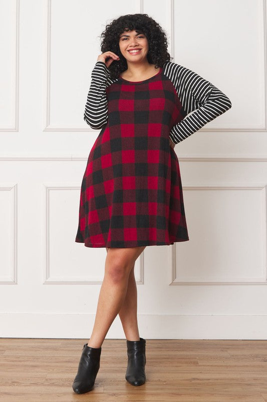 EG fashion Plus Stripe Sleeve A- Line Mini Dress