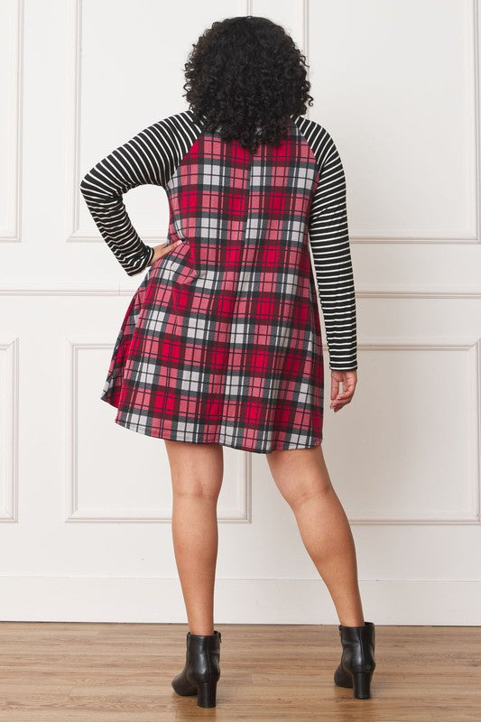 EG fashion Plus Stripe Sleeve A- Line Mini Dress