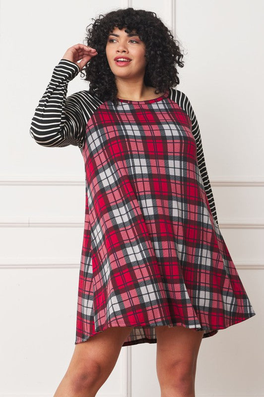 EG fashion Plus Stripe Sleeve A- Line Mini Dress