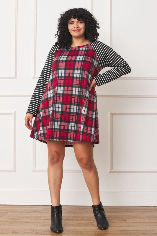 EG fashion Plus Stripe Sleeve A- Line Mini Dress