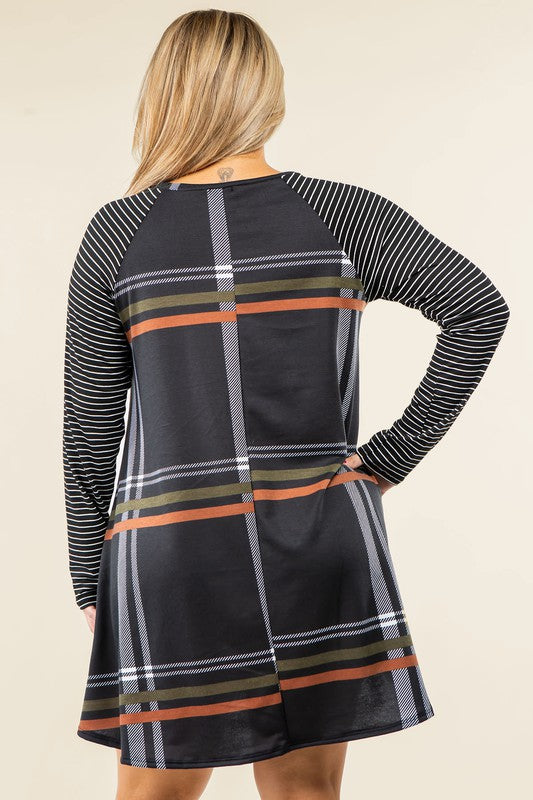 EG fashion Plus Stripe Sleeve A- Line Mini Dress