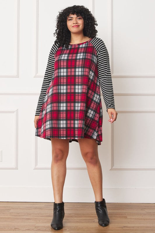 EG fashion Plus Stripe Sleeve A- Line Mini Dress