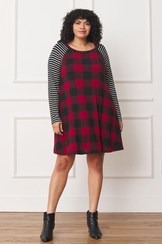 EG fashion Plus Stripe Sleeve A- Line Mini Dress