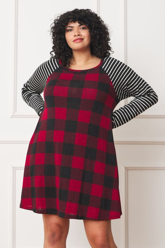 EG fashion Plus Stripe Sleeve A- Line Mini Dress