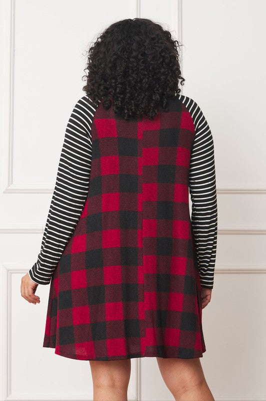 EG fashion Plus Stripe Sleeve A- Line Mini Dress