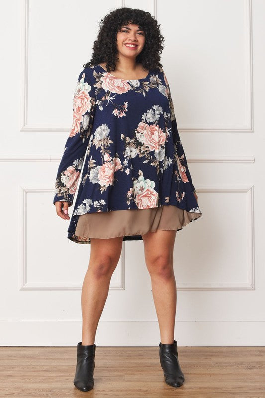 EG fashion Floral Chiffon Layered Mini Dress