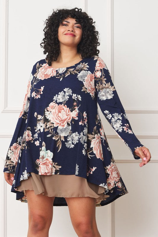 EG fashion Floral Chiffon Layered Mini Dress