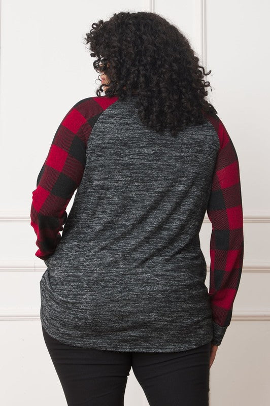 EG fashion Plus Checker Sleeve Sequin Pocket Tunic
