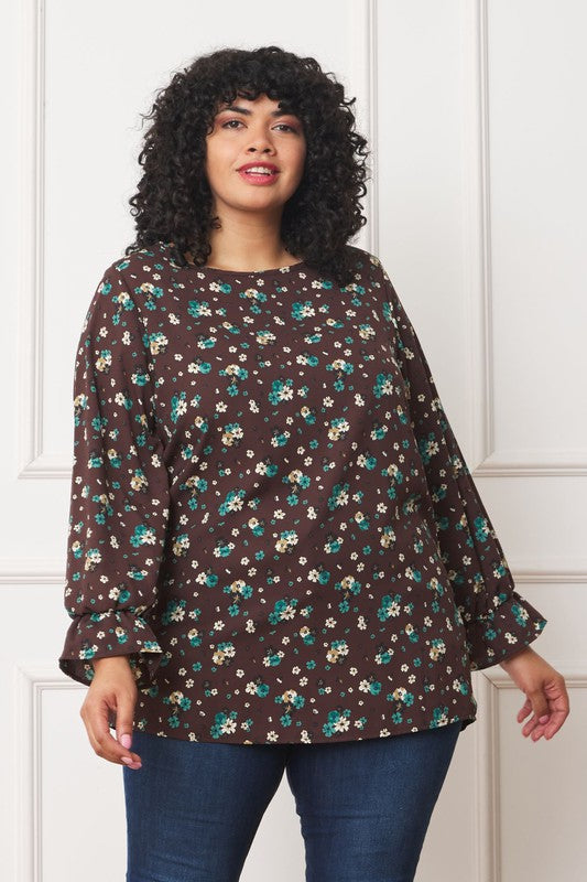 EG fashion Plus Floral Ruffle Sleeve Tunic