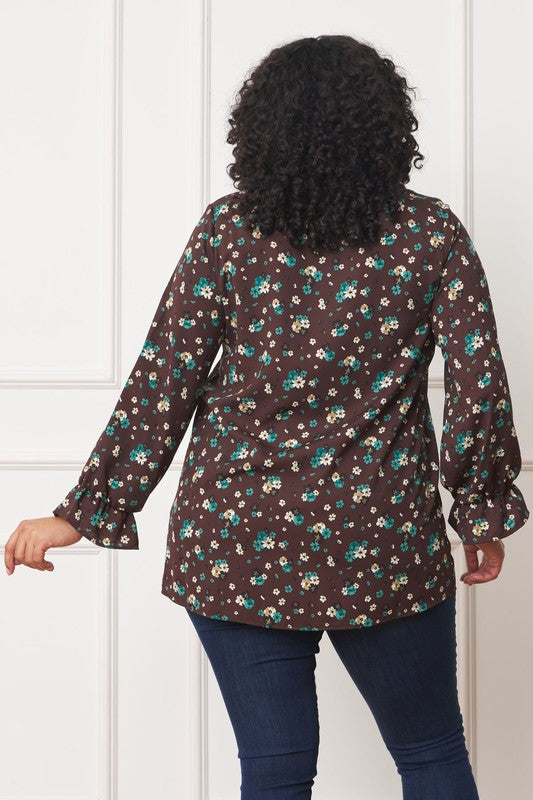 EG fashion Plus Floral Ruffle Sleeve Tunic