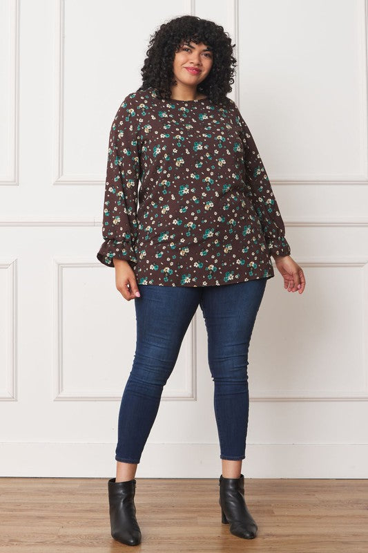 EG fashion Plus Floral Ruffle Sleeve Tunic