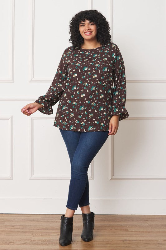 EG fashion Plus Floral Ruffle Sleeve Tunic