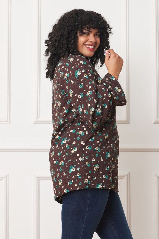 EG fashion Plus Floral Ruffle Sleeve Tunic