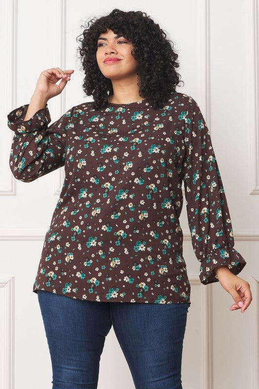 EG fashion Plus Floral Ruffle Sleeve Tunic