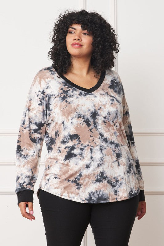 EG Fashion Plus V-Neck Tie Dye Top