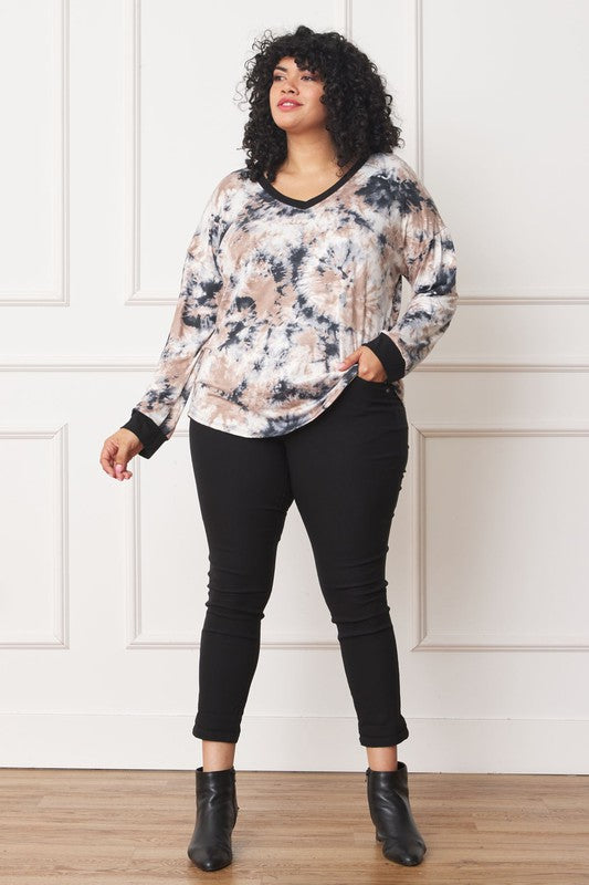 EG Fashion Plus V-Neck Tie Dye Top