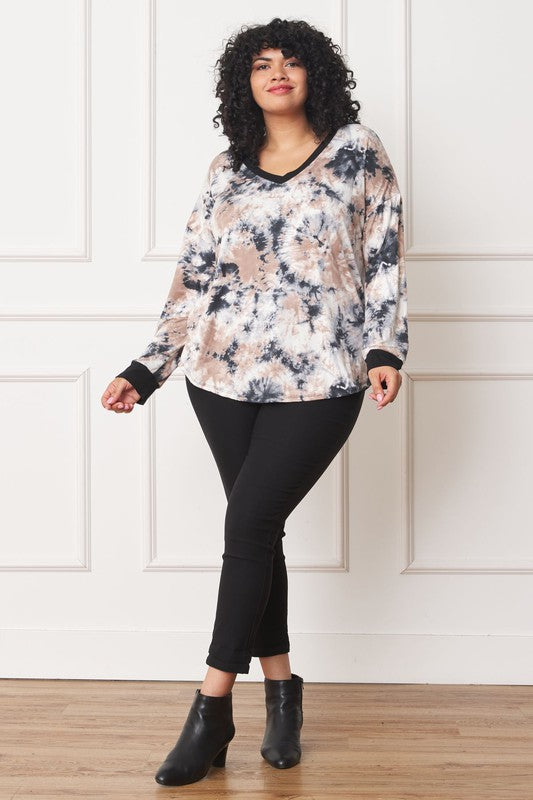 EG Fashion Plus V-Neck Tie Dye Top