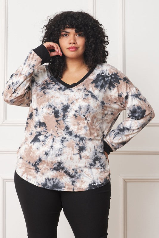 EG Fashion Plus V-Neck Tie Dye Top