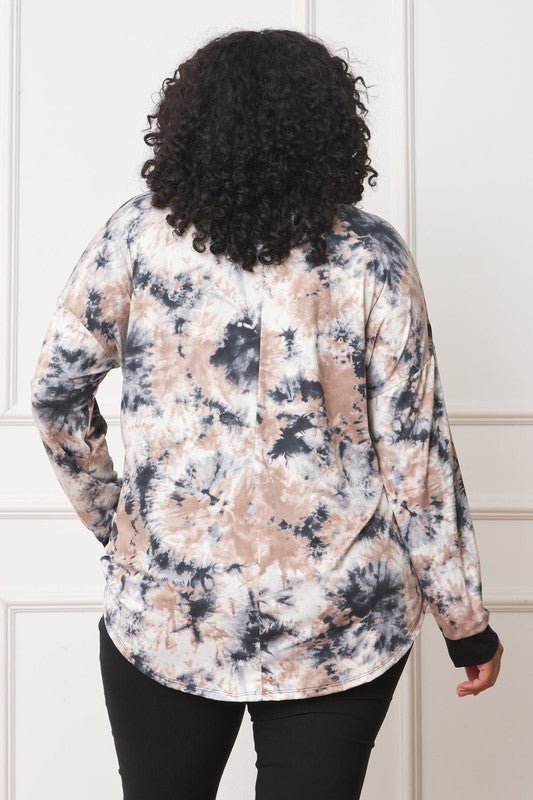 EG Fashion Plus V-Neck Tie Dye Top